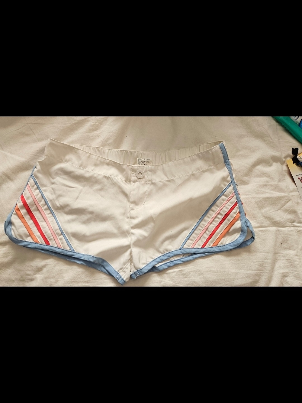 Roxy White Athletic Shorts with Light Blue Trim and Pink Accent Stripes